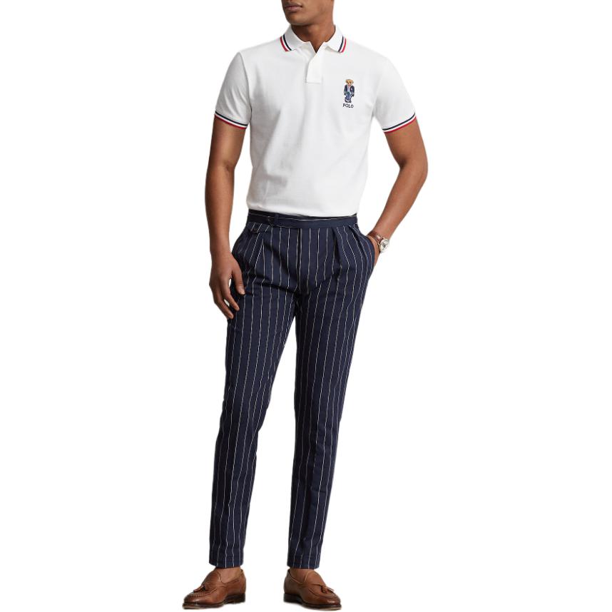 Polo Ralph Lauren Color Block a Righe Logo Ricamato Casual Manica Corta Polo Uomo top Bianco MNPOKNI1N822440-100