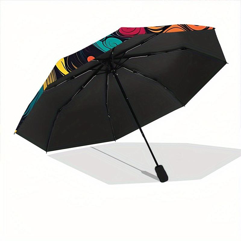 1pc Abstract Swirls Auto Open/Close Umbrella with One-Touch Button, Compact Folding Canopy, Sturdy 8-Rib Windproof Design -088
