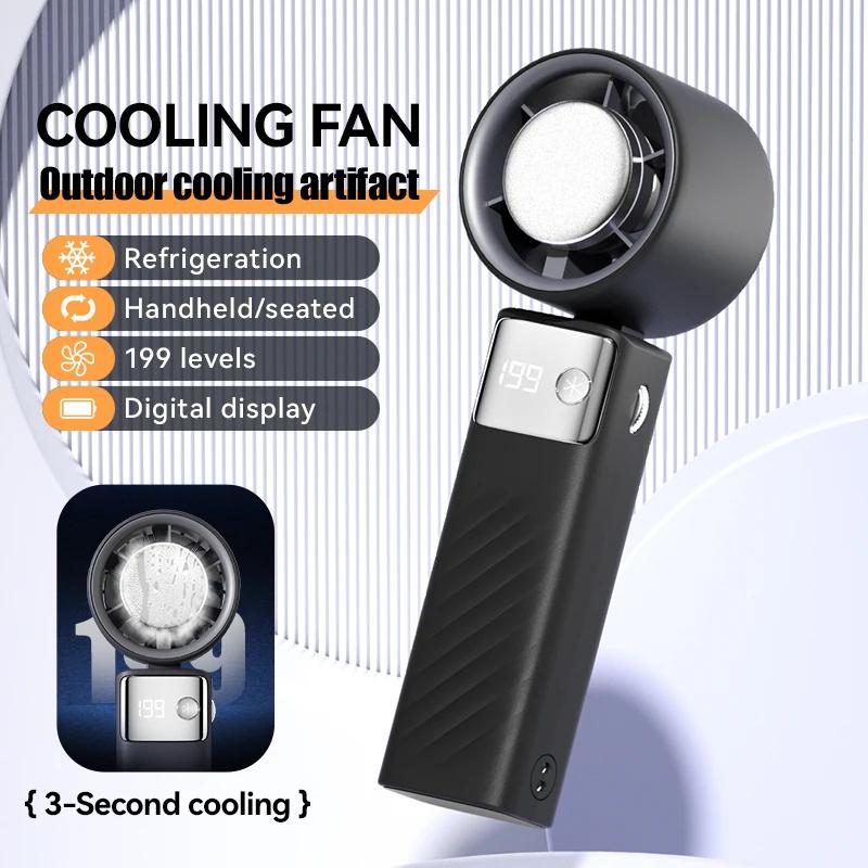 199 Powerful Wind Speed Portable Handheld Cooling Fan 4000mAn Ultra-Long Battery Life Digital Display Folding Desktop Mini Fan