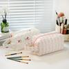 Floral Print Quilted Makeup Bag Large Capacity Cute Toiletry Pouch for Travel Ins Fashion Cosmetic Organizer for Women Girls