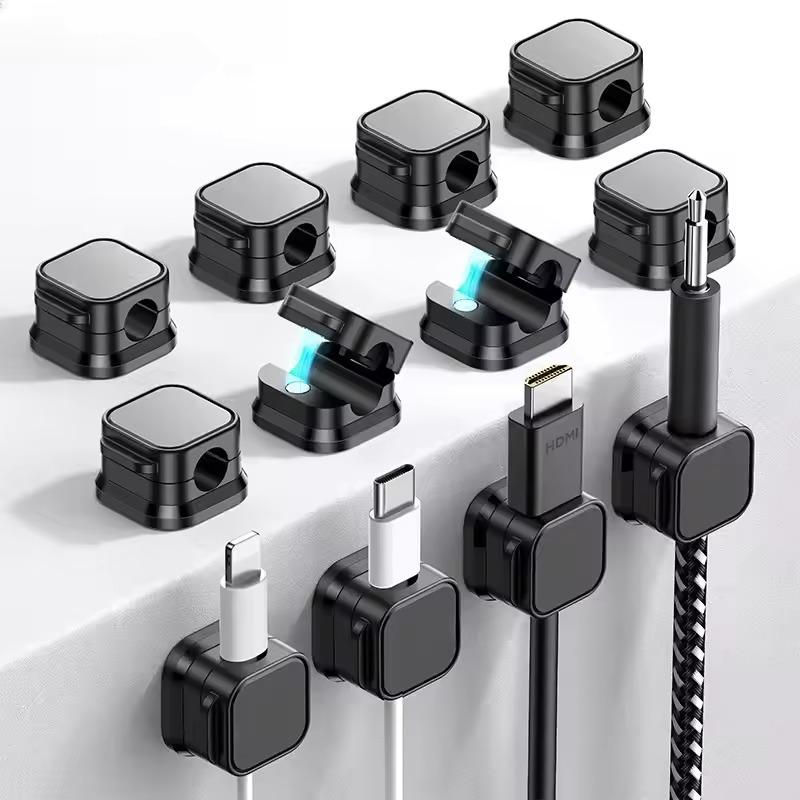 1/1/6Pcs Magnetic Cable Holder Self Adhesive Cord Clip Smooth Pulling Charging Cable Keeper Wire Clip for Cable/Car/Home/Office