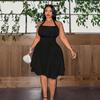 Plus Size Women Square Neck Halter High Waist A Line Slimming Solid Mini Dress
