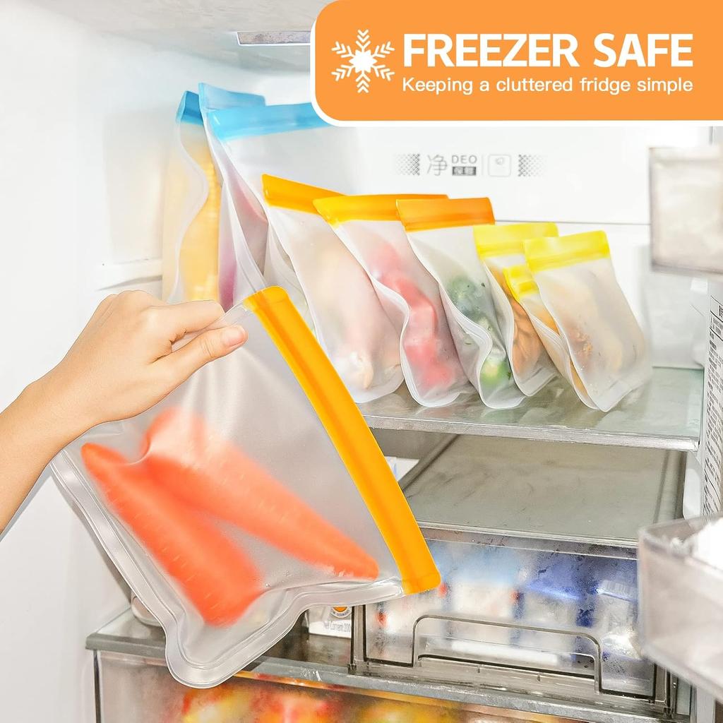10 Pack Dishwasher Safe Reble Bags, Leakproof Reble Freezer Bags, BPA Free Food Storage Bags for Lunch Marinate Food Travel - 3 Gallon 3 Snack 4