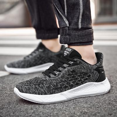 Spring And Autumn Flying Weaving Mesh Running Men'S Casual Black Sneakers Breathable Non-Slip Lace-Up Shoes