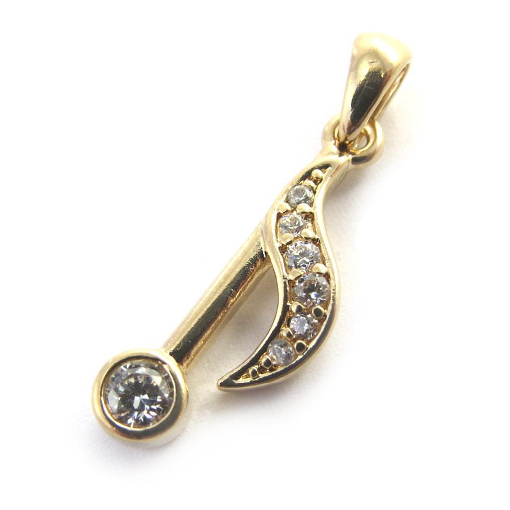 Les Trésors De Lily [M8981] - Gold Plated Pendant 'Musical Notes' (eighth Note) Golden White - 27x7 Mm