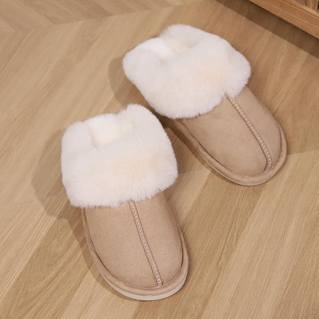 Closed Toe Warm Cotton Slippers Women Faux Fur Thicken Plush Winter Home Shoes Woman Lightweight Casual Indoor Slides Female