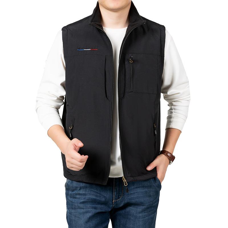 Herren Westenjacken Weste Frühling Herbst Einfarbig Stehkragen Klettern Wandern Arbeit Ärmellos mit Tasche Beidseitige Weste 6XL