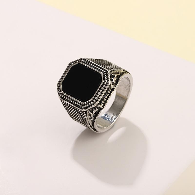 

Ретро Ручной работы Турецкий Перстень Винтажный Мужской Кольцо с узором цвета старинной меди Инкрустация черным цирконом Вечеринка Панк Мотоциклетное кольцо 7
