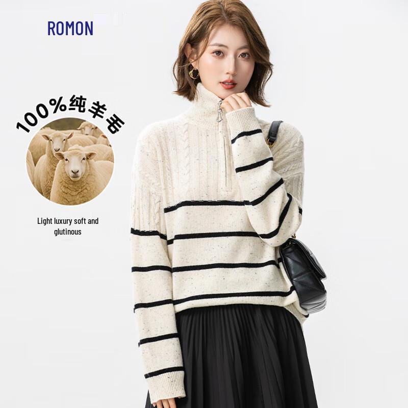 

Romon Women s 100% Merino Wool Zipper Half-High Collar Pullover Sweater One Size