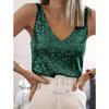 Women's V Neck Sleeveless Sequin Tank Top Straight Fit Elegant Party Cami Top