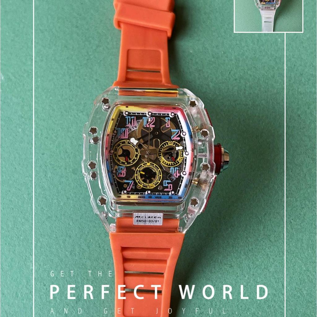 Colorful Transparent Multifunctional Chronograph Quartz Watch with Calendar and Tourbillon for Men and Women