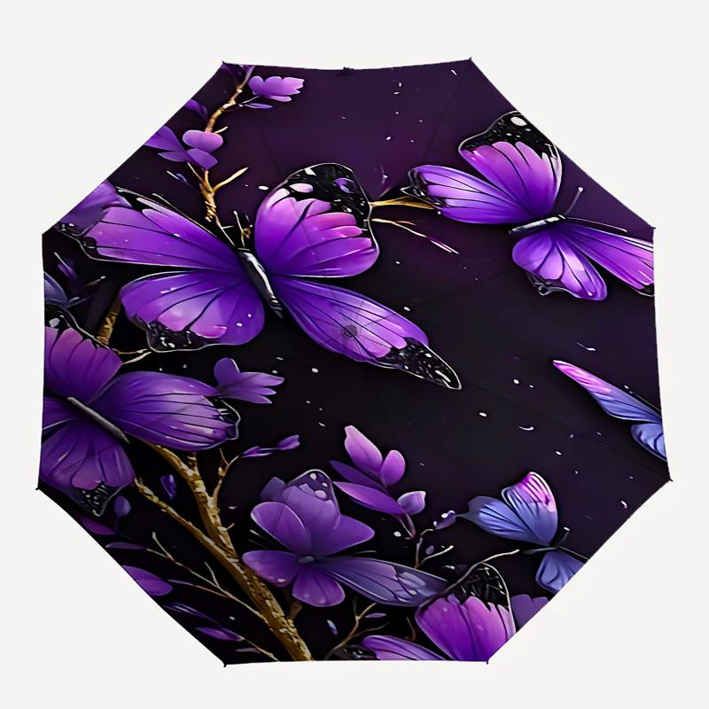 

1pc Butterfly Flowers umbrella with 8 iron ribs and a plastic handle, automatic opening and closing, portable and foldable1022