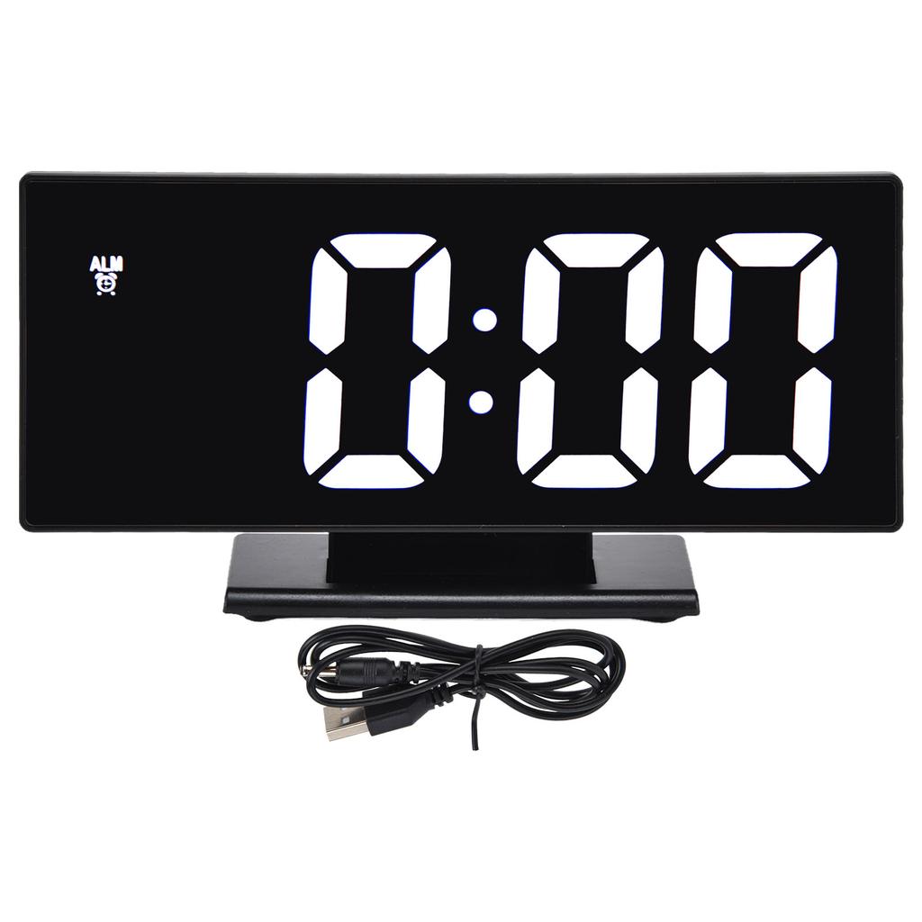 Digital Alarm Clock LED Mirror Screen USB Charging Automatic Dimming Electronic Clock for Bedroom