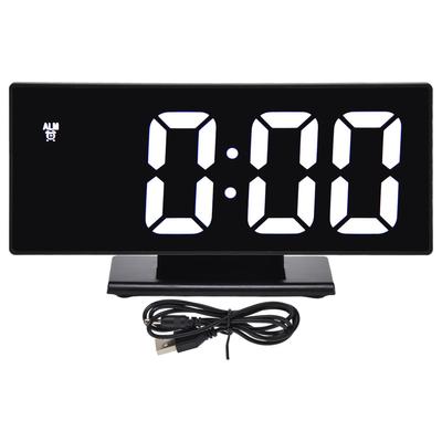 Digital Alarm Clock LED Mirror Screen USB Charging Automatic Dimming Electronic Clock for Bedroom