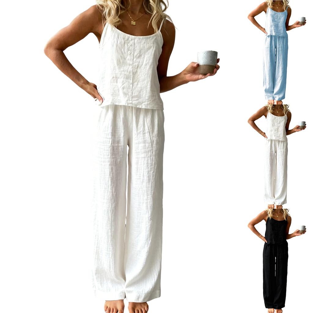 Thin Sleeveless Camisole Pants Loose Fashion Cotton Linen Set