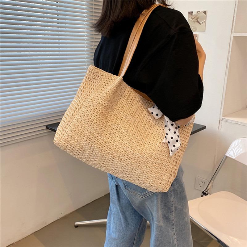 Summer Scarf Bowknot Straw Bag For Women Travel Beach Bags Large Capacity Shopping Tote Casual Rattan Handmade Shoulder Bag Sac