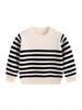 Frühling & Herbst Baby Baumwolle Knopf Strickpullover - Unisex Rundhals Streifen Oberteil