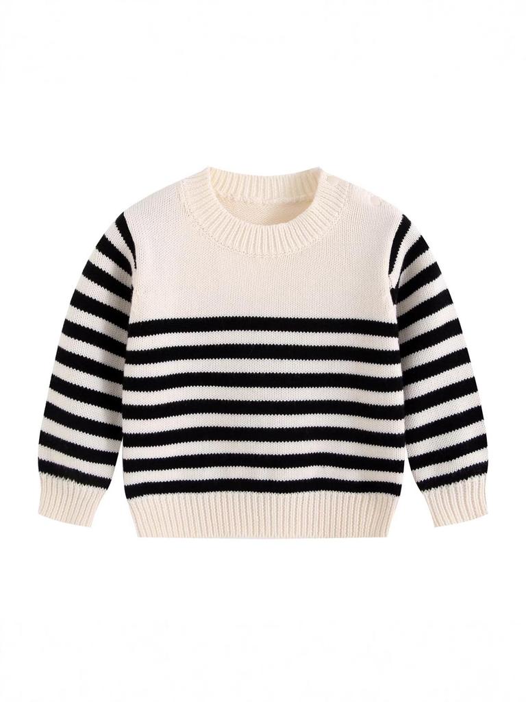 Frühling & Herbst Baby Baumwolle Knopf Strickpullover - Unisex Rundhals Streifen Oberteil