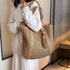 Casual Solid Color Tote Bag Large Capacity Hand Woven Shoulder Bag Tassel Pendant Square Handbag Women