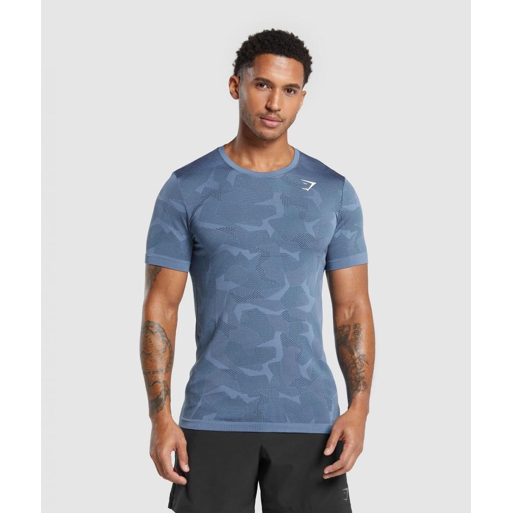

GYMSHARK Sport Seamless T Shirt Faded Blue Black A3A8F UCSX