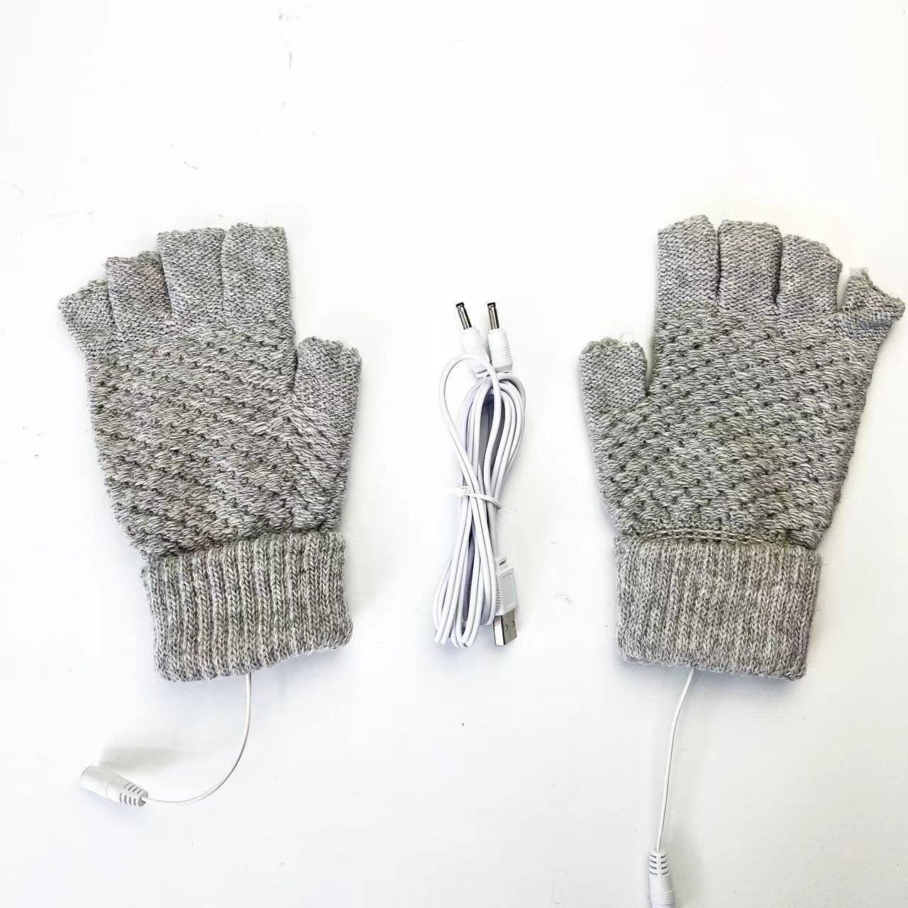 USB электрические перчатки для обогрева, 5-ручная вязка, ананасовая клетка, длинные рукава, зимнее тепло, сенсорный экран, тепло