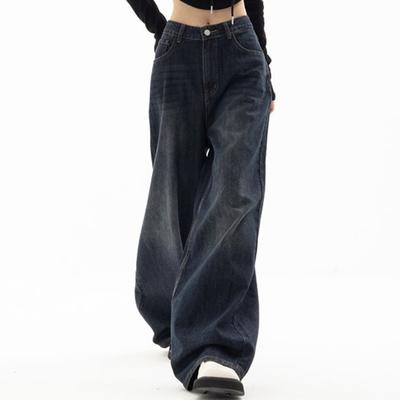 Vintage Dámské Široké Džíny Harajuku Baggy Denim Kalhoty Oversized Grunge Streetwear Y2k Podzimní kalhoty Korejská móda
