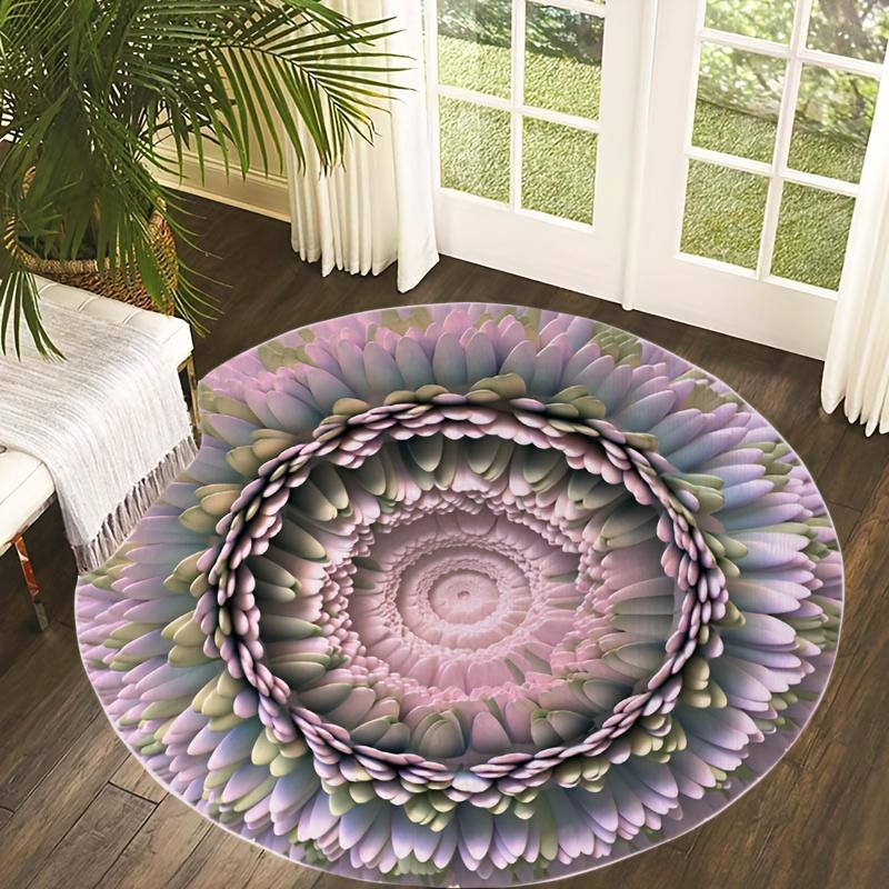 3D Mandala Flower Round Rug Flannel Printed Carpet Zen Art Design Home Decor Cozy Soft Floor Mat Living Room Indoor Use
