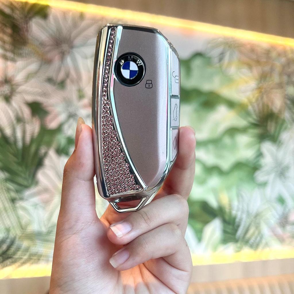 BMW Key Case: Compatible with X1, X2, X3, X4, X5, New 1 Series, 3 Series, 5 Series. Blade Style Shell with Women's Buckle Bag.