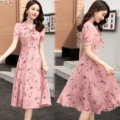 Rochie de vară cu flori și fundă din dantelă - Rochie scurtă cu mânecă scurtă, imprimeu floral, stil nișă franceză, fustă subțire