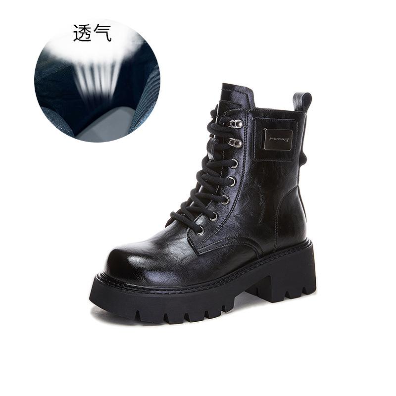 

Leather Martin boots women s 2025 autumn and winter new Maillard thick heel round head short boots women s retro casual fashion women s boots 35 чёрный