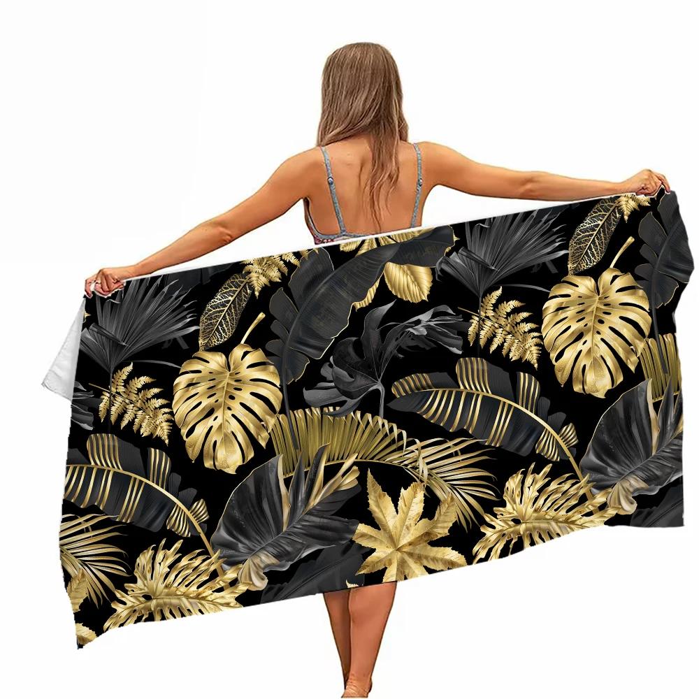 Purple Leaves Microfiber Beach Towel Flower Absorbent Swimming Towel Lightweight Quick Drying Pool Towel Perfect For Men Women