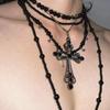 Hot Selling Goth Rose Flower Imitation Pearl Cross Pendant Necklace for MenMulti Layers Simulated Pearl Aesthetic Vintage Luxury