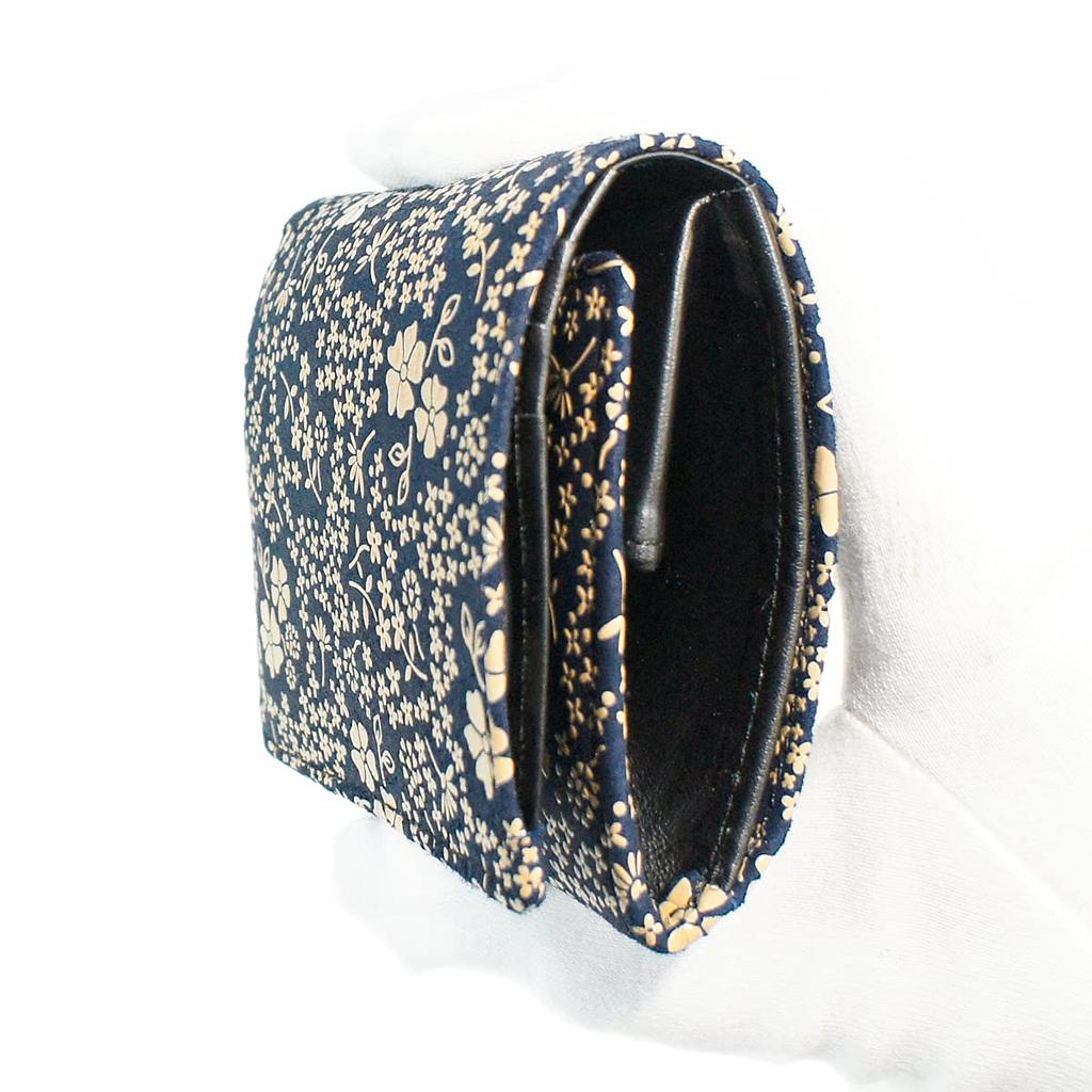 Indenya Inden Bifold Wallet with H-shaped Bill Compartment and Box-Shaped Coin Purse, Deerskin Leather, Navy Blue with White Lacquer, American Blue