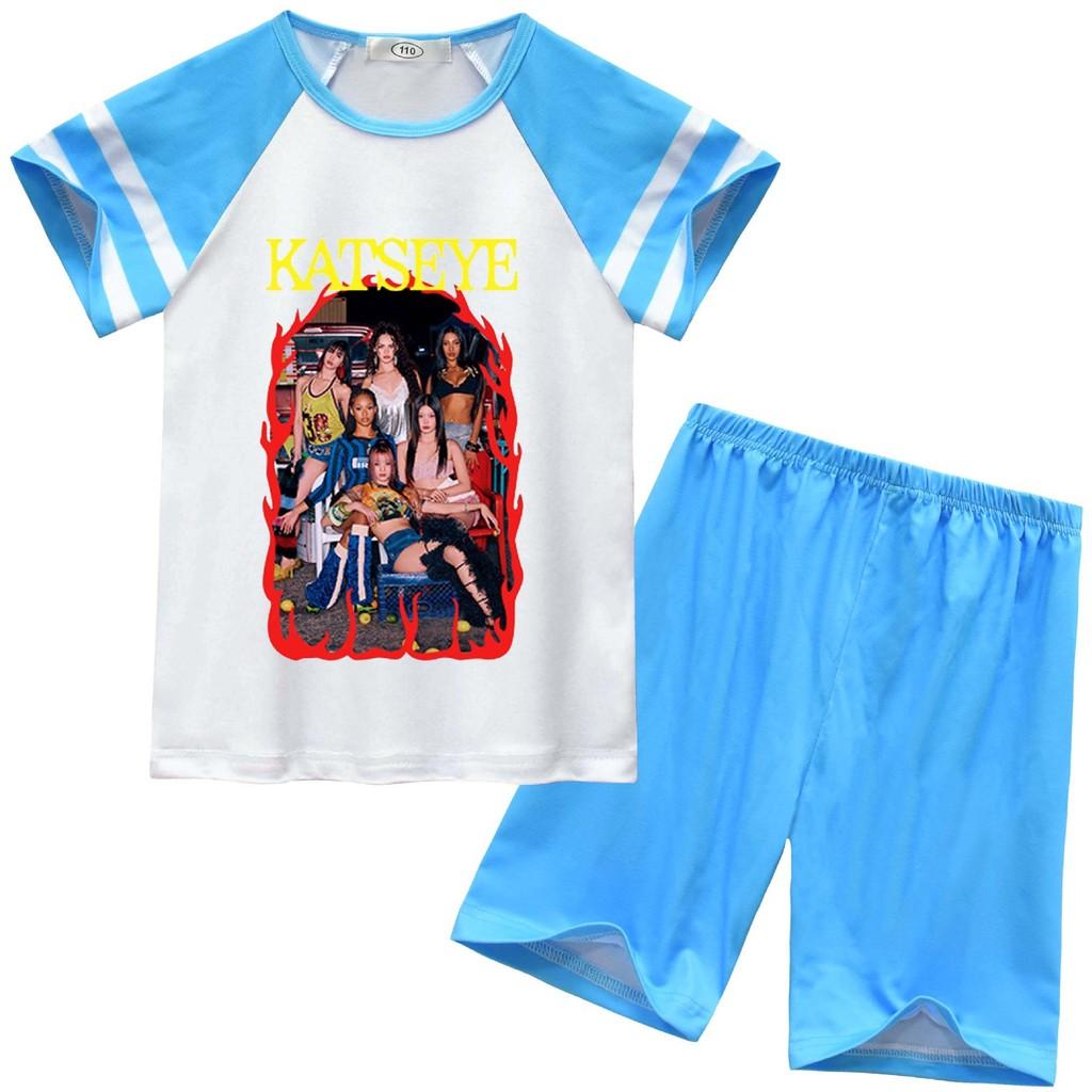92638 Kids Girls KATSEYE Print Short Sleeves Top Pants Pajamas Sleepwear Sets