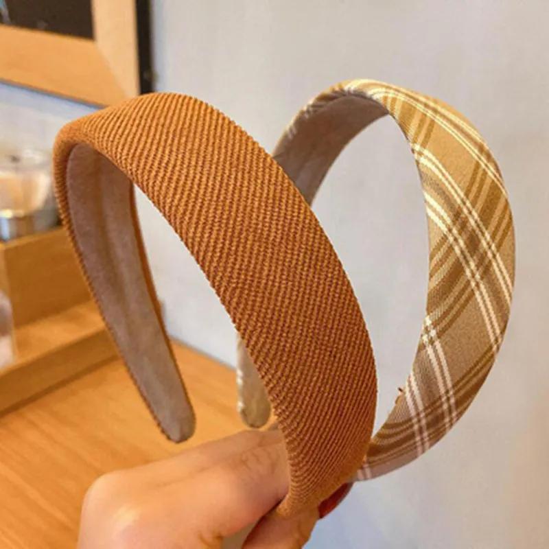 Fashion Vintage Elastic Hair Band Lattice Print Sponge Headband Womens Girl Wide Side Hairband Hair Hoop Female Hair Accessories