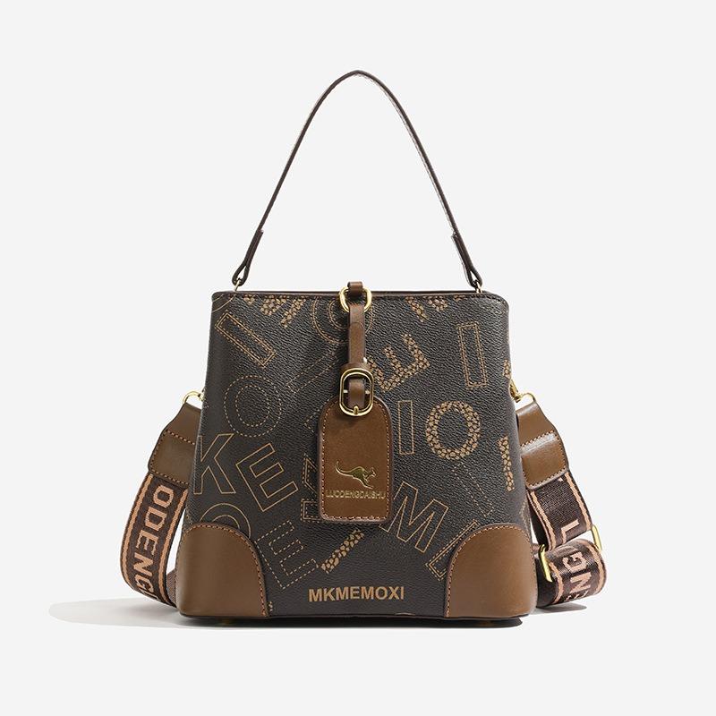 Women's Bag New Bucket Bag Large Capacity Multi-layer Commuter Messenger Handbag Simple Letter Wide Shoulder Strap Women's Bag