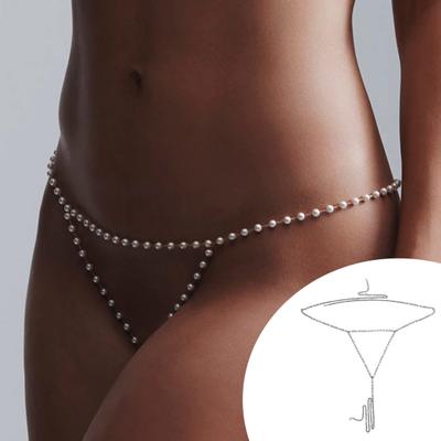 Faux Pearl Body Chain Women Adjustable Waist Chain with Extension Chain Sexy Underwear Jewelry Waist Accessory