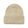 Autumn and winter new bow pearl knitted hat big head circumference thickened rabbit hair blended pullover ear protector wool hat