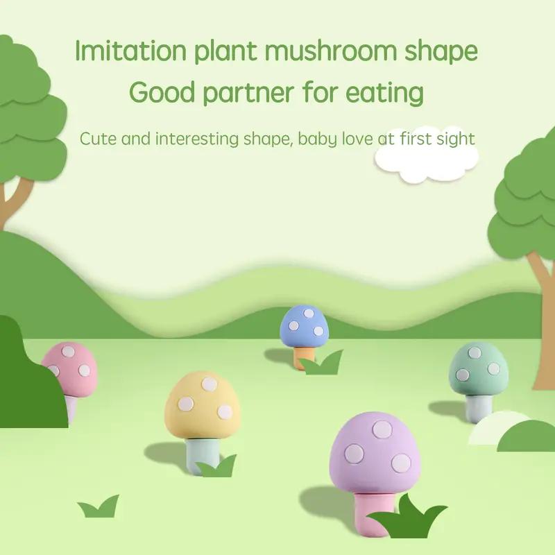 Short Handle Mushroom Multicolor Silicone Stainless Steel Fork and Spoon