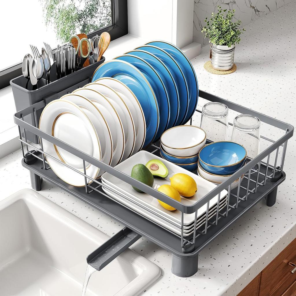 Narrow Design Multi-Functional Kitchen Sink Drain Rack Japanese-Style Dish Utensil Holder with Drainage Tray for Bowls