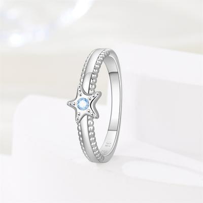 Original Copper Blue Zircon Simple Ring Exquisite Sea Star Woman'S Rings Jewelry Valentines Fine Wedding Gift Accessory Set
