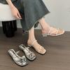 Beautiful Silver Cool Slippers Women's Summer Wear New with Skirt Rhinestone Cover Toe Low Heel Beach Sandals