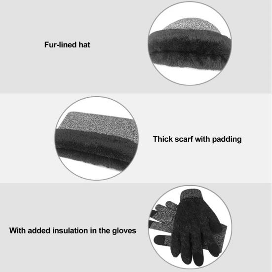 Outdoor Winter Gear for Cycling Travel Hat Scarf Gloves Set Adults, Cozy Knitted Hat, Warm Unisex Large Heads Neck Warmer Men Women Cold Weather