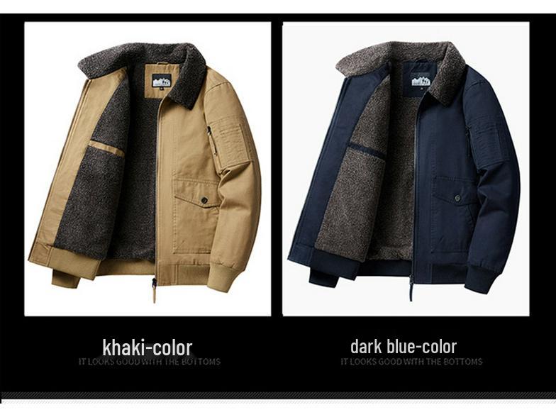 Men's Casual Fleece-Lined Warm Workwear Jacket – Retro Turn-Down Collar Coat for Autumn and Winter.