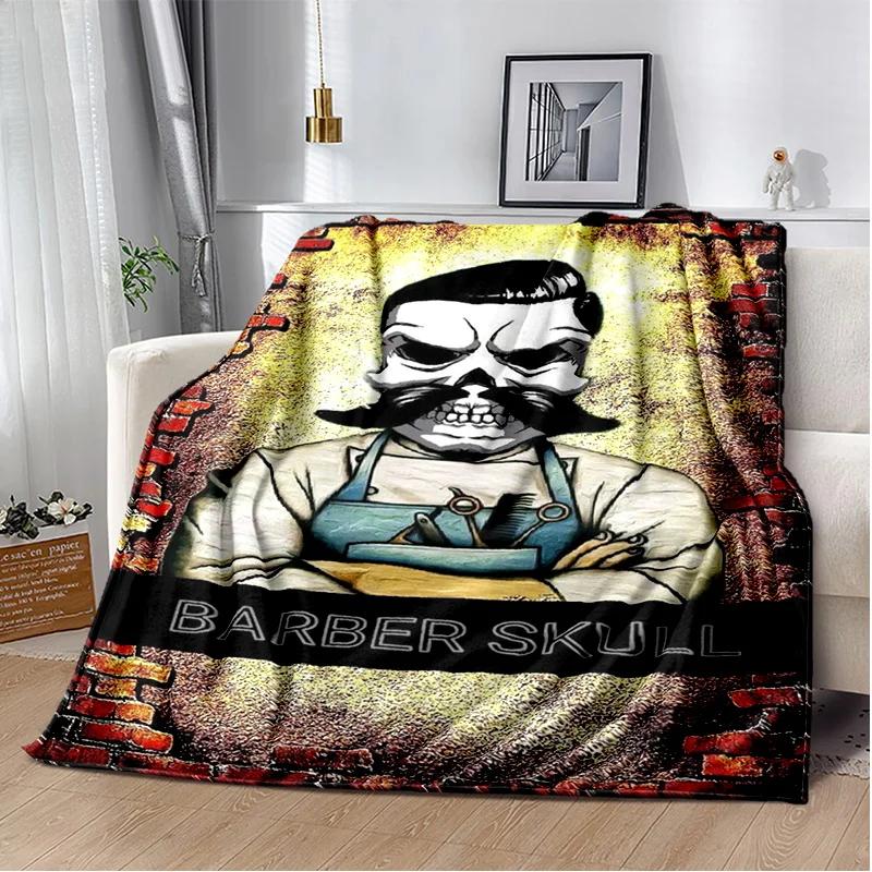 3D Berber Dükkanı Kafatası Vintage Burcu Battaniye, Yumuşak Atmak Battaniye Ev Yatak Odası Yatak Kanepe Piknik Seyahat Ofis Kapak Battaniye Çocuklar