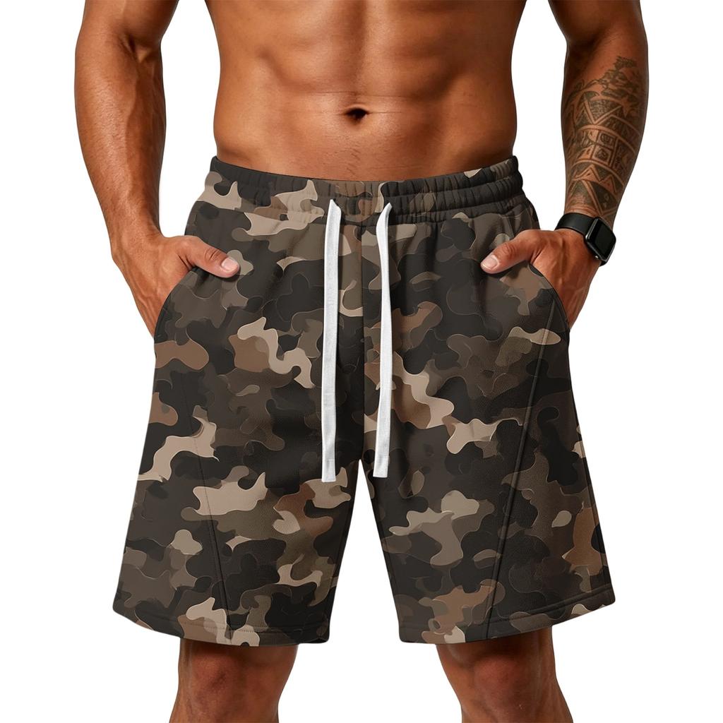 Herren lockere Camouflage-Print Sport Trainings Gym Strandshorts mit Taschen Elastischer Bund und Kordelzug für Outdoor-Aktivitäten