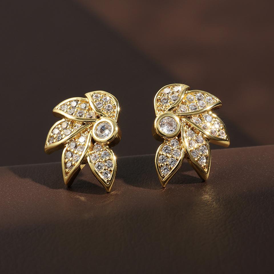ZAKOL Exquisite Romantic Leaf Flower CZ Stud Earrings Brilliant Micro Paved Zirconia Designer Zircon Gifts for Women