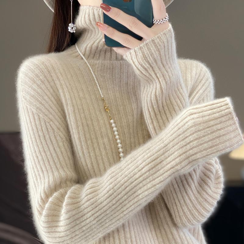 

Women s cashmere sweater Qinghe cashmere 30% cashmere 70% wool autumn and winter pullover warm and fashionable XXL бежевий
