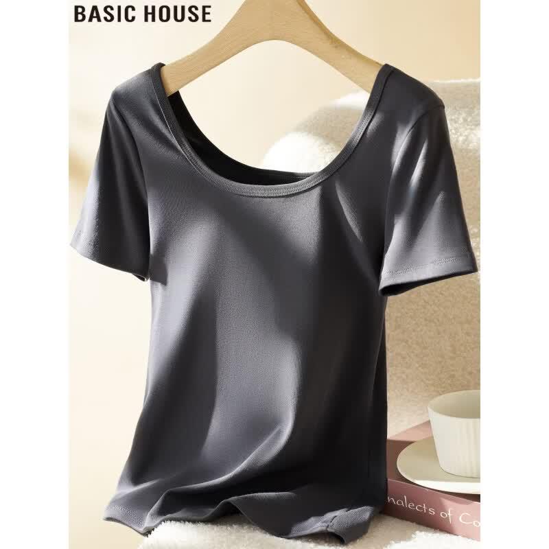 Basic House Women s U-Neck Cotton Short Sleeve T-Shirt L