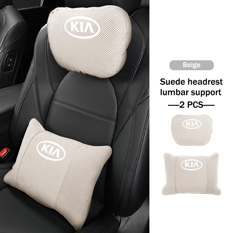 BBEI1 Car Styling Soft Suede Headrest Neck Support Seat Breathable Waist Pad Pillow Mat For KIA Cerato Proceed Venga Stonic Picanto